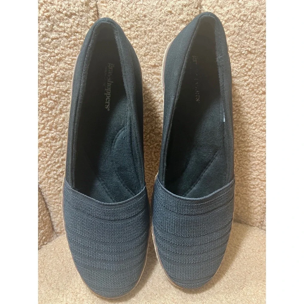 Grasshoppers Womens Black Knit Espadrille Slip On Loafers Memory Foam Flats 8.5